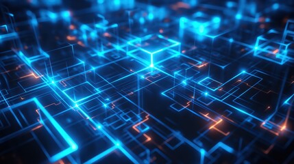 Obraz premium An isometric digital information network showcasing AI, Big Data, and Blockchain technologies is suitable for UI design and data-driven graphics.