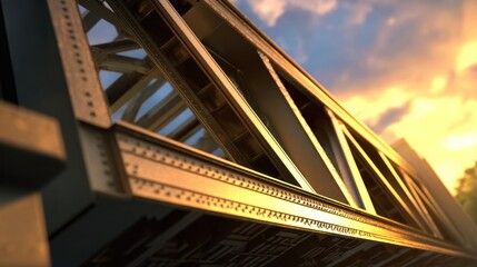 Naklejka premium Sunset over the bridge captivating urban landscape cityscape photography evening light low angle aesthetic beauty