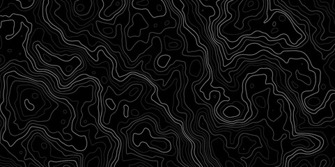 "Ultra-Wide Vector Map Illustration Depicting Conditional Geography, with Black and Grey Contours Representing Terrain Elevations"
