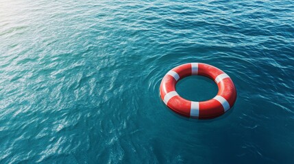 Red life preserver floating on calm blue ocean water safety rescue hope