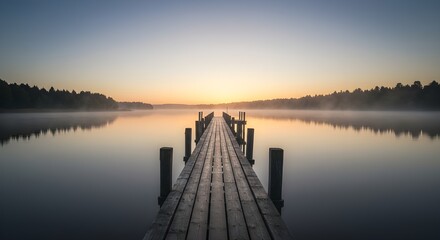 Rustic Wooden Pier Extending into Calm Lake