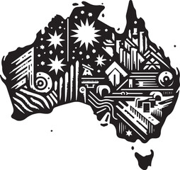 Fototapeta premium Clean Black-and-White Vector Map of Australia with Sharp Borders and Minimal Detail