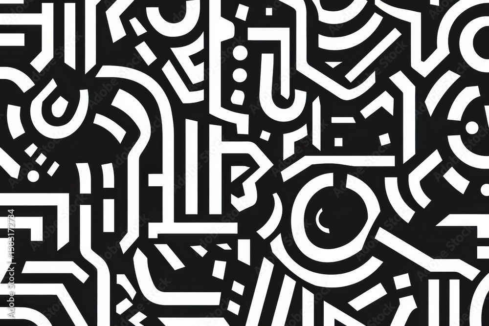 Poster Minimalist black and white abstract pattern with fine lines and smooth spacing, showcasing modern digital design elements