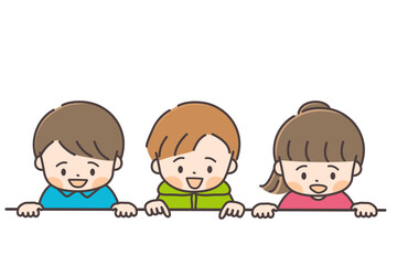 下をのぞく三人の子供たち
