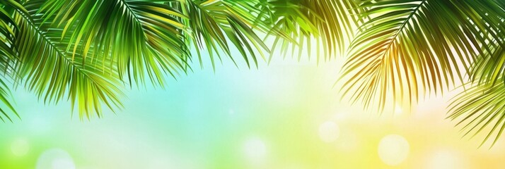 Obraz premium Tropical vector background with palm leaves in vibrant green tones