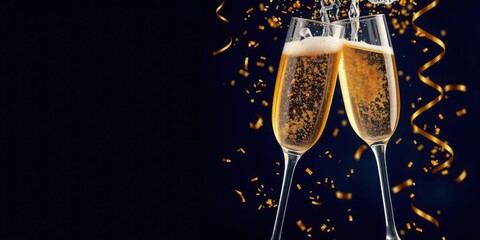Celebrate Champagne Toast Golden Confetti Festive Cheers
