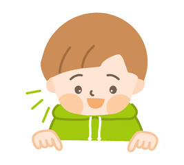 下を指さす子どものイラスト（主線なし）