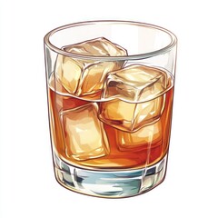 Whiskey in a glass with ice cubes