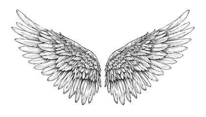 Obraz premium angel wings sketches hand drawn line illustration,wing, angel, celtic, eagle, fantasy, feather, flying, freedom, graphic, label, outline, religion, tattoo, classic, drawing, gothic, 23