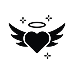 Creatively designed glyph icon of angel love wings