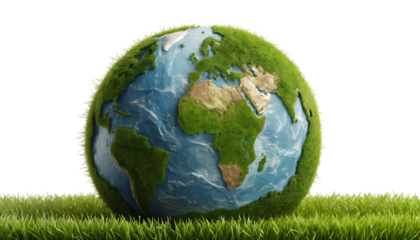  Earth globe covered in grass showing continents png