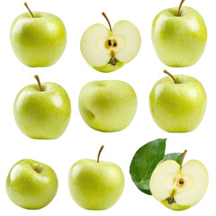 Fresh Green Apples on transparent background