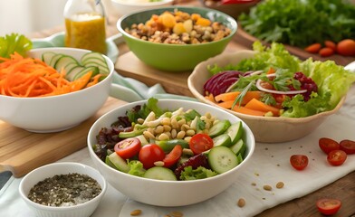 Fresh vegetable salad with feta cheese