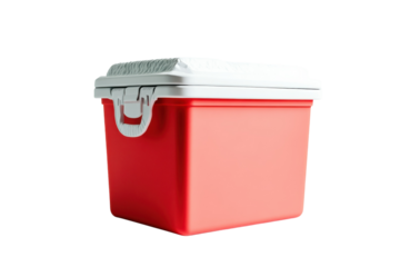 Bright red cooler ready for outdoor adventures, picnics, or beach trips during sunny days