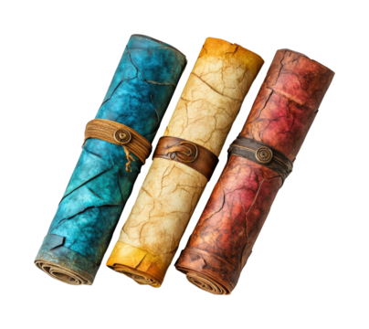 Ancient scrolls collection digital isolated on transparent background
