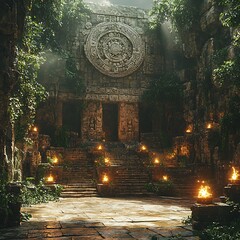 Ancient mayan temple entrance in jungle high resolution picture