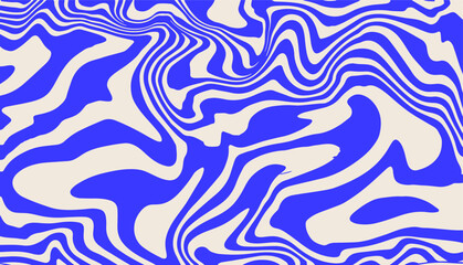 Blue wavy lines abstract background. Trendy psychedelic retro style backdrop. Waves, swirl and twirl pattern. Twisted distorted vector texture. Y2k aesthetic design.