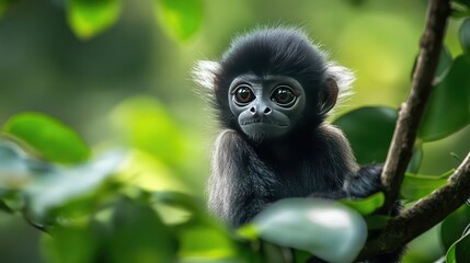 Wild dusky leaf monkey in its natural habitat