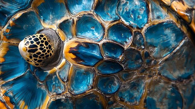 A Stunning Close-Up of a Sea Turtle's Shell: A Symphony of Turquoise and Gold