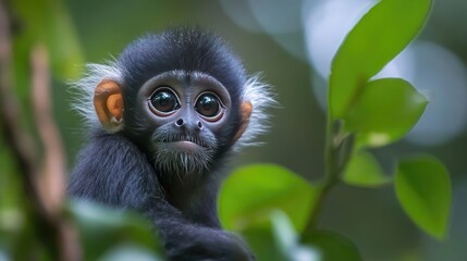 Obraz premium Wild dusky leaf monkey in its natural habitat