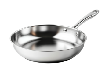 Cooking action with stainless steel frying pan kitchen isolated on transparent background