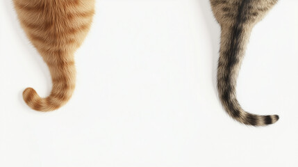 Top view of cute cats tails isolated on background, copy space. Design for pet spa poster, national pet day banner, flyer, greeting, card, cover, post, promotion, April 11 Event