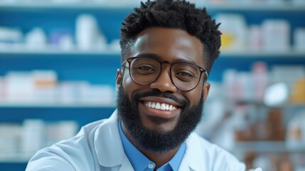 Fototapeta premium Professional pharmacist consulting with a customer for health advice in a modern pharmacy environment