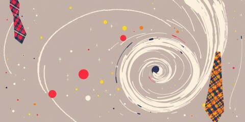 Obraz premium Abstract Swirling Vortex with Ties Colorful Dots and Stars Background
