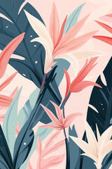 Elegant botanical background with tropical leaves and flowers. A design perfect for textiles, wallpapers, and modern decor.