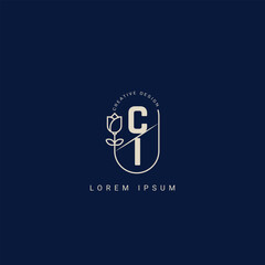 Letter CI and IC creative logo with beauty floral concept premium vector