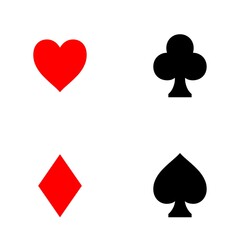 playing card suit symbols red heart black club black spade and red diamond on white background...