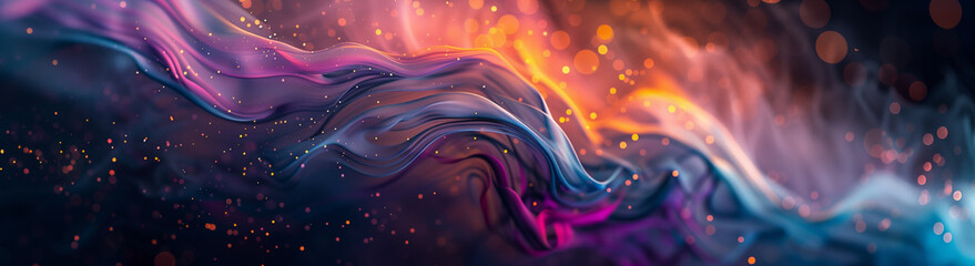 Soft, abstract, out-of-focus particles drift, blending in rich hues of magenta, cyan, and orange.