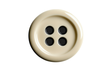 A classic beige button with four holes resting on a pristine white background