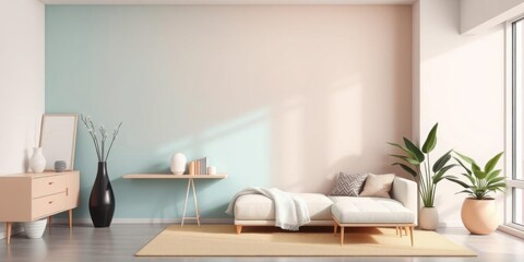 Modern Living Room Interior Design Pastel Walls Chaise Lounge Plants