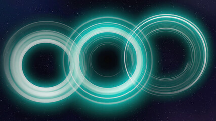 Three interconnected glowing teal circles against a gradient dark blue starry backdrop