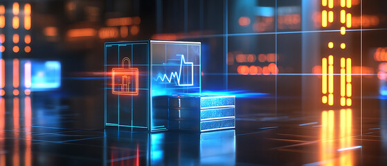 Cybersecurity data visualization digital workspace 3d animation futuristic environment technology insights