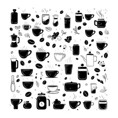 Coffee and accessories concept  illustrations for wallpaper or advertising