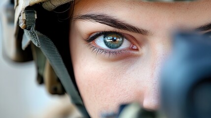 Woman during tactical maneuver : A female soldier participating in a combat maneuver. 
