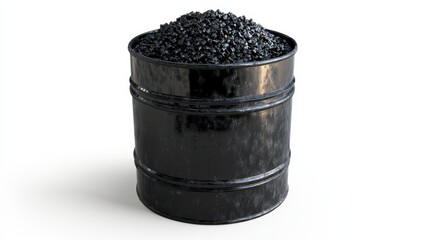 Hot asphalt contained in a black barrel, isolated on a white background.