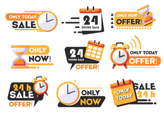 Set of retro vector labels with icons for shopping, delivery, transport, and business