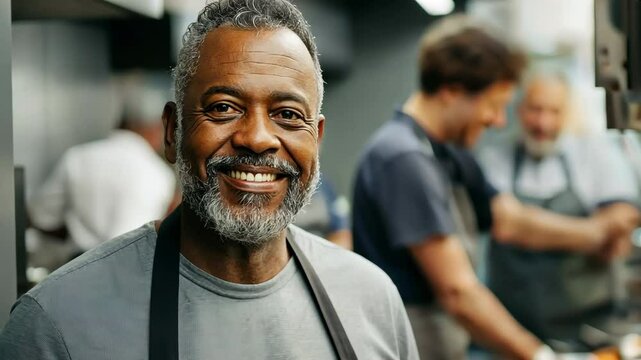 man volunteer in the kitchen, helping those in need, volunteering, charity