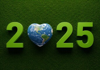 Our Earth's heartfelt plea in 2025, a vibrant green message of hope on a lush grass background.