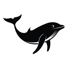 Obraz premium Black silhouette Whale with white background 