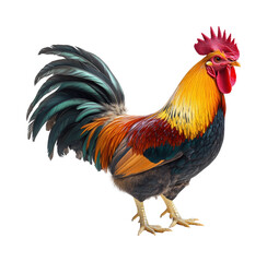 Fototapeta premium Vibrant rooster displaying colors at farm animal portrait isolated on transparent background