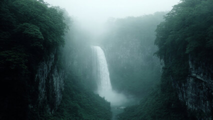 waterfall in the fog