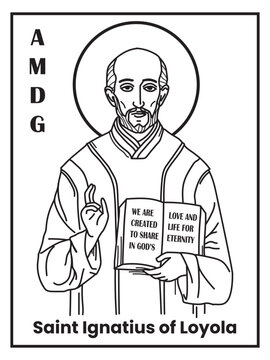 Saint Ignatius of Loyola Illustration Outline lineart Hand Drawn Black and White Doddle Vector Illustration