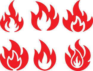 Fire icon silhouette vector set