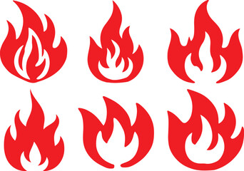Fire icon silhouette vector set