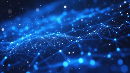 AI-driven business analytics visualized as a glowing constellation map, deep blue night sky enhancing futuristic insights