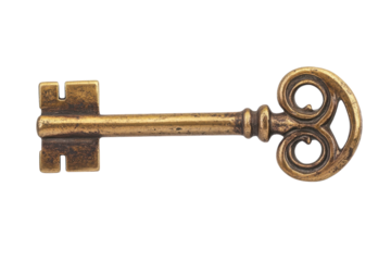 A vintage brass key with intricate design on a neutral background, hinting at mystery